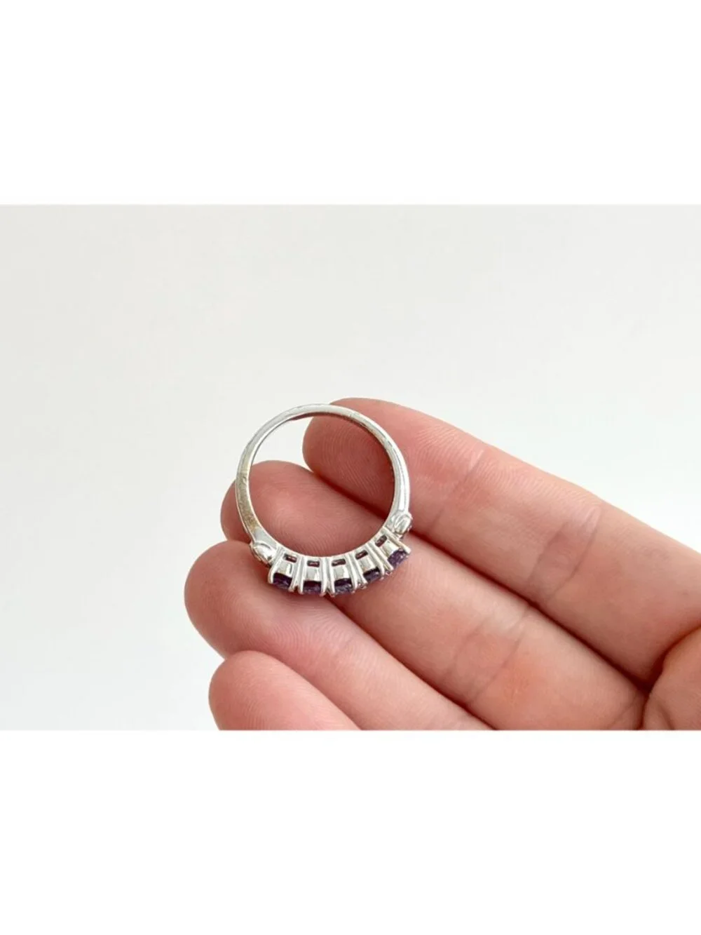 Tanzanite Gemstone Oval Cut Row Set Sterling Silver 925 Vintage Ring - sz 8